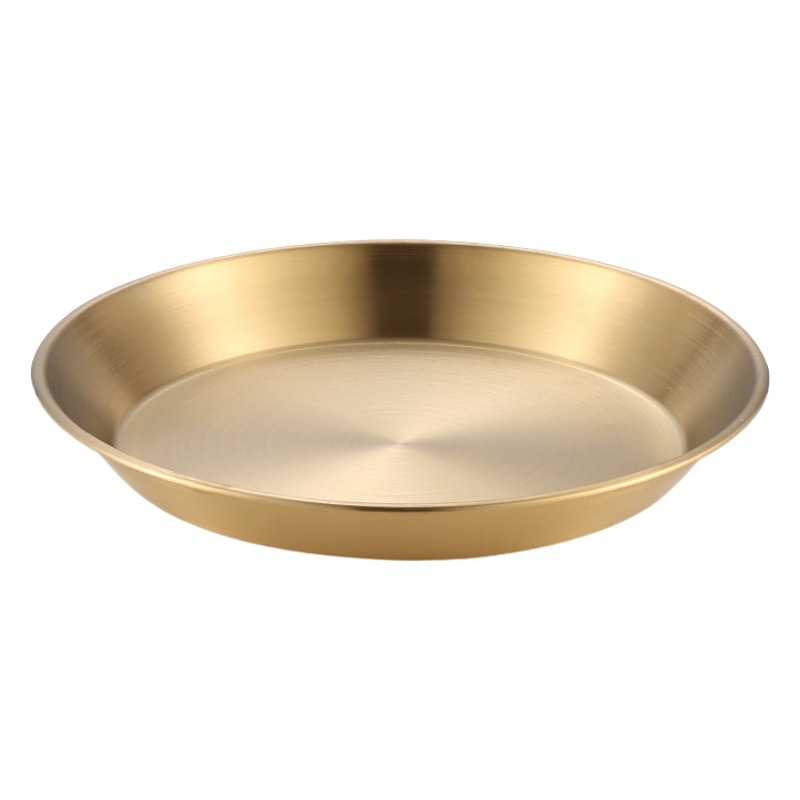 Fábrica al por mayor de Corea disco de acero inoxidable simple marisco placa de oro redonda placa plana plato de pizza plato para hornear