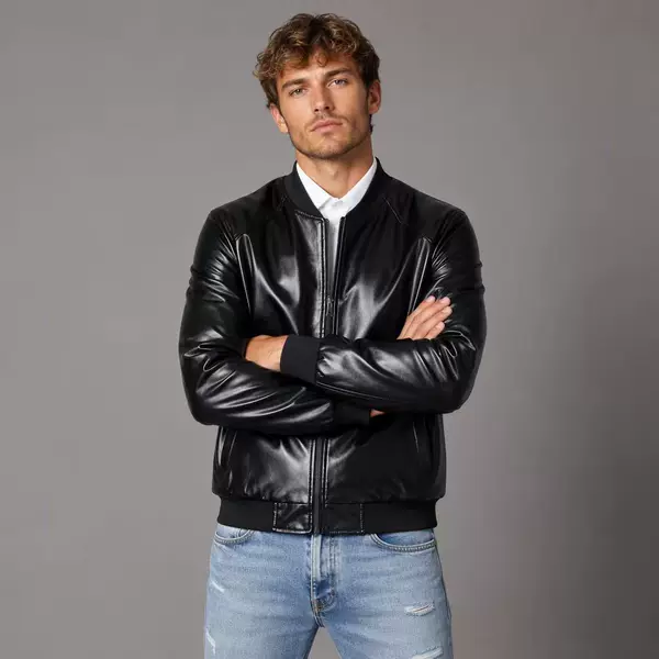 2026 Source Factory Cross-Border Customized Baseball Style Leather Jacket, Casual Versatile Leather Coat, Motorcycle Leather Jacket, Slim Fit Jacket