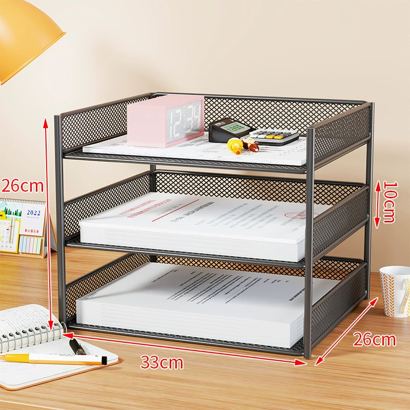 Metal document organizer — reinforced mesh storage box, 2–5 tiers, vertical or horizontal layout