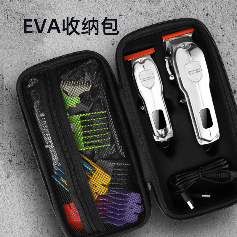 跨境新款理发器 液晶全金属套装电推剪 多配件收纳包电推子