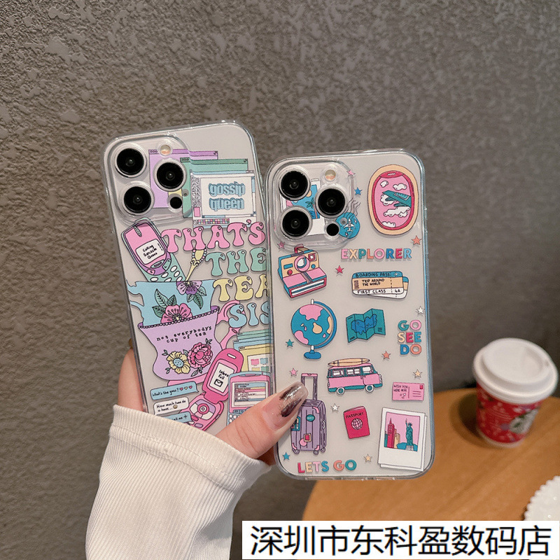 Suitable for Apple Iphone17Pro Mobile Phone Case Ins90 Post-Travel Retro Label Samsung S25 Protective Cover