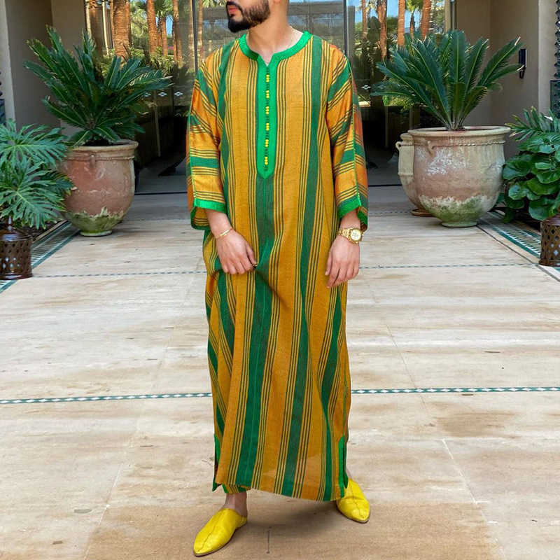 2021 New Hot-Selling Ethnic Style Clothing Striped Color-Blocking Loose Long-Sleeve Men's Long Shirt 2021 New Hot-Selling Ethnic Style Clothing Striped Color-Blocking Loose Long-Sleeve Men's Long Shirt