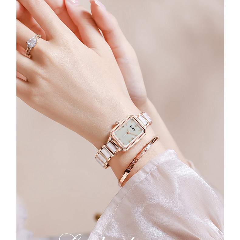 Zhidao Modische rechteckige Damen-Armbanduhr aus Keramik, hochwertige Quarzuhr für Pendler_voghion.com
