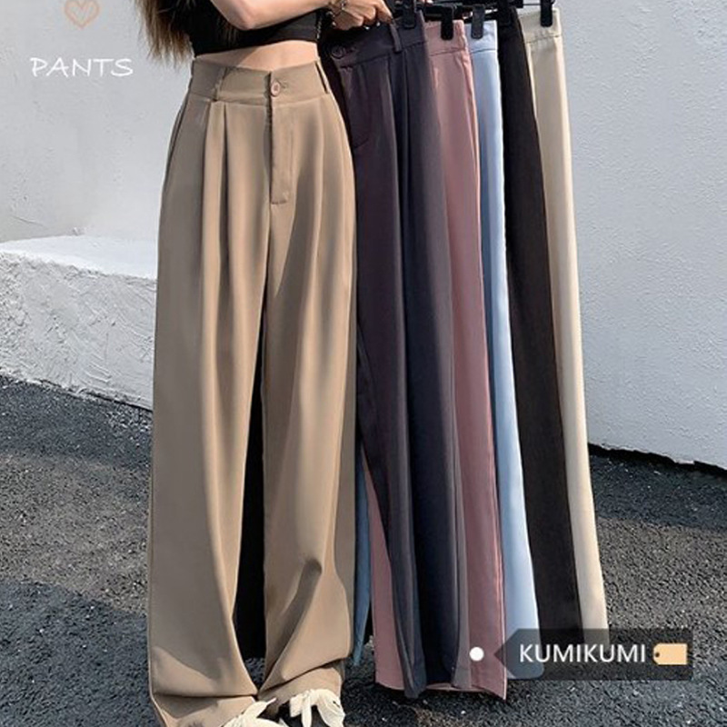 Black suit pants elastic waist slimming casual pants summer pants loose wide leg pants women's high waist draping pants fashion
