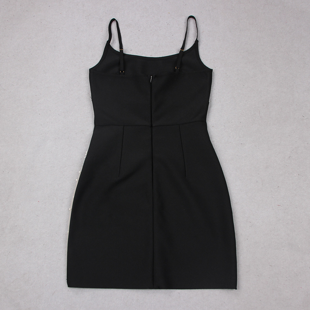 Black High Slit Rhinestone Mini Dress For Women
