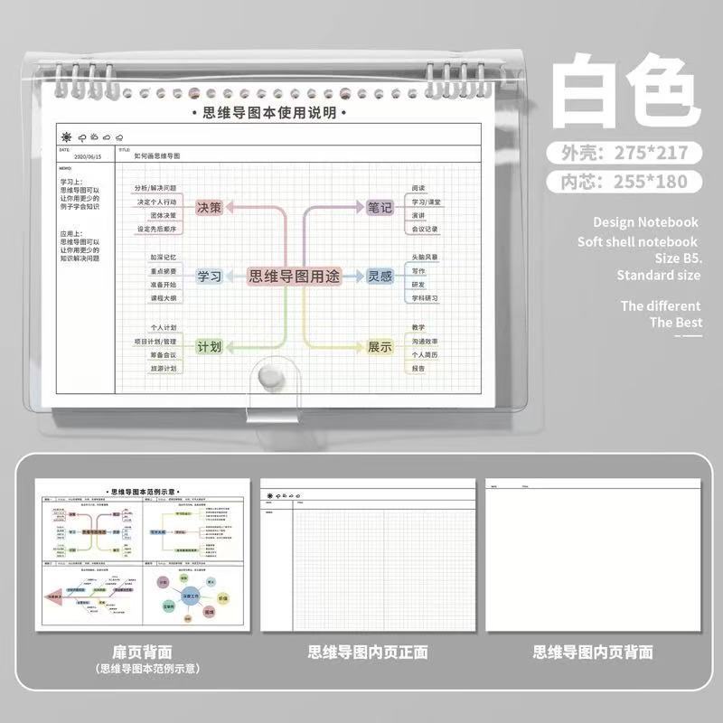 B5 マインドマップ ルーズリーフノート 分解可能なグリッドソフトカバー 大学生 大学院受験 グラフィック方眼 携帯用|undefined