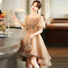 晚礼服女2026新款秋春季宴会气质轻奢小众仙气主持人伴娘服连衣裙