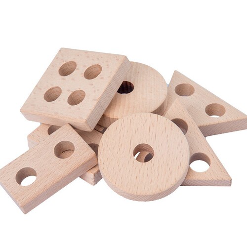 ohye Early Education Toys Children Beneficial for Intelligence Building Blocks Beech Wood Four Sets Column Geometric Shapes Color Recognition Stacking Tower