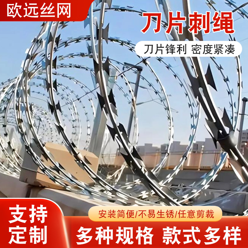 定制防攀爬刀片刺绳隔离网防偷盗监狱公路看守所防护网护栏铁丝网