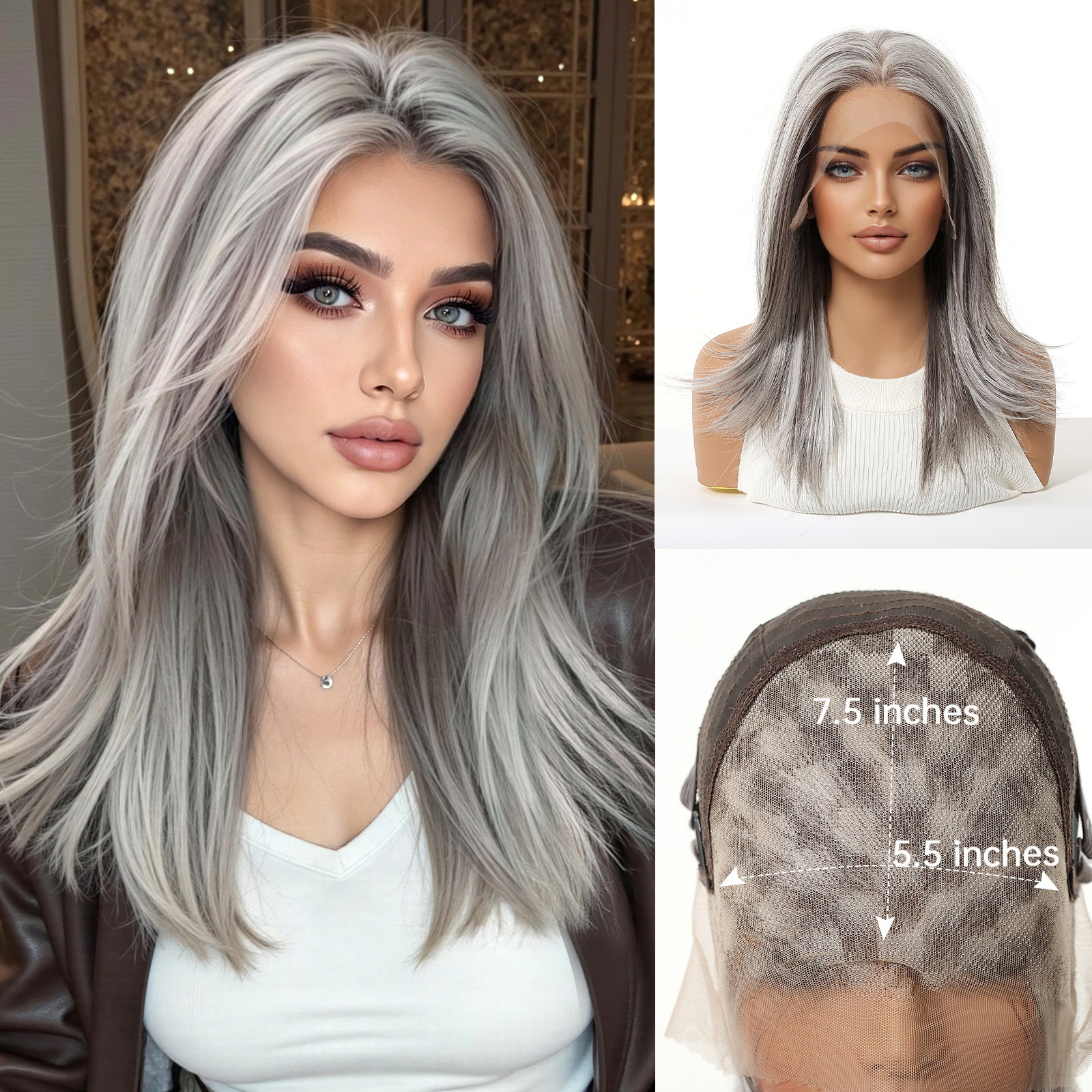 Gradiente rosa pálido de gran área peluca de encaje casual cosplay cubierta de fábrica en stock image 9