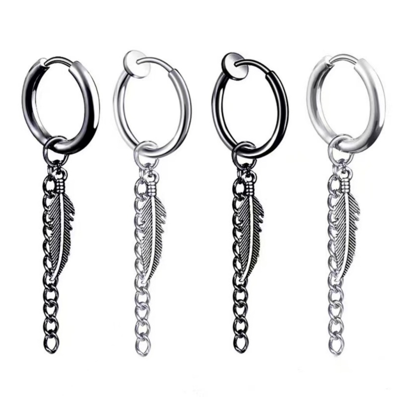 Popular brand hip hop stainless steel earrings fashion chain leaf accessories personalized ear clip trendy men's ear jewelry wholesale