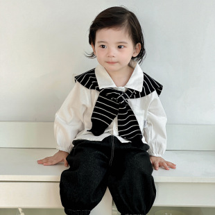 Dianxi 2025 New Autum Style Infant and Toddler Preppy Style Three-Piece Baby Shirt Shawl Knitted Jeans Suit