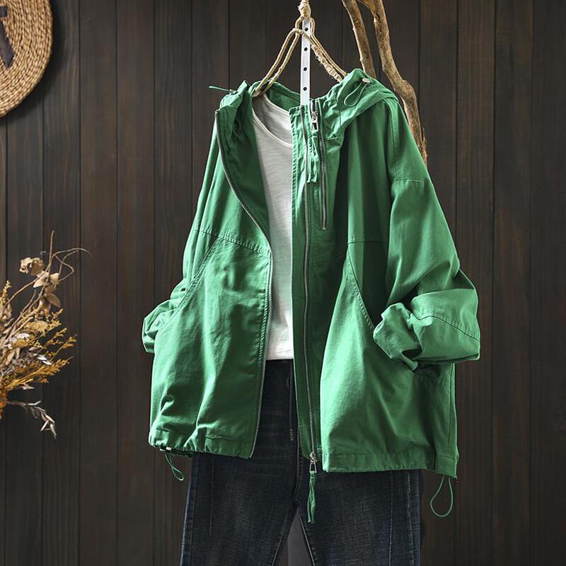 Fashionable Western-style Double Zipper Hooded Crock Jacket Women's Loose plus size Casual Western-style Large Pocket Long Windbreaker Fashionable Western-style Double Zipper Hooded Crock Jacket Women's Loose plus size Casual Western-style Large Pocket Long Windbreaker