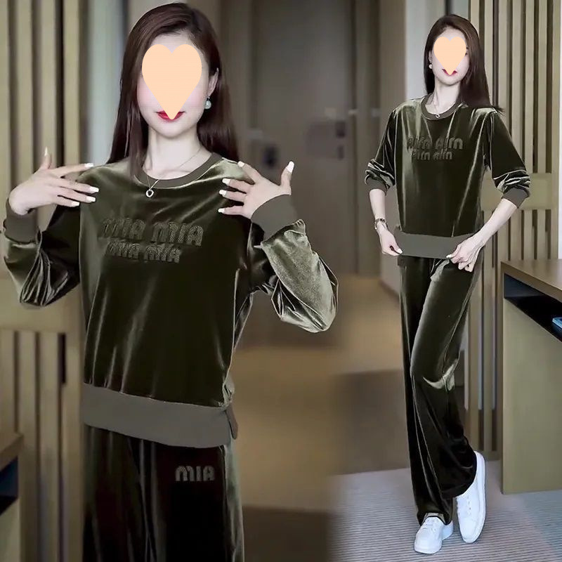 金のベルベットの春と秋の新型レジャースポーツスーツの女性の高級な洋風はやせています。|undefined
