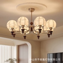 法式中古客厅吊灯  布艺花纹卧室灯美式复古餐厅灯南洋风胡桃木灯