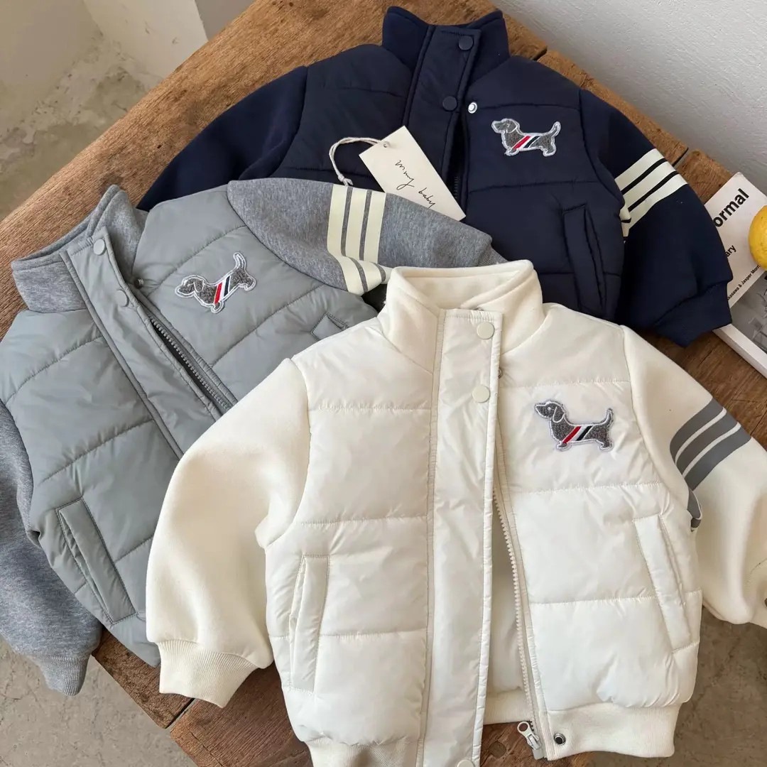 Boys' Jacket 2025 Autumn and Winter New Korean Style Cartoon Dachshund Thick Cotton Coat for Children, Warm Hooded for Toddlers and Kids