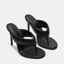 跨境金属头时装凉鞋 尖头夹趾PVC细跟外贸高跟鞋女sandals