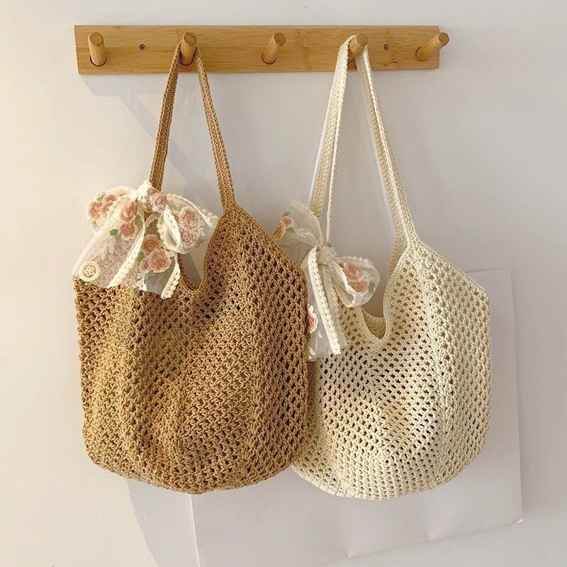 Handmade Rattan Shoulder Bag With Leather Trim For Daily Use_voghion.com