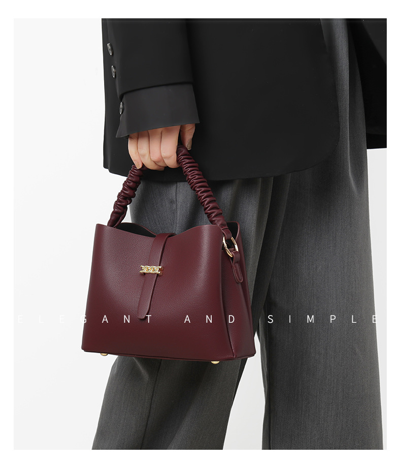 Trendy Bucket Bag Women's Bag Korean Style Shoulder Crossbody Niche Bag Texturized Soft Leather Handbag for Hand Bag_voghion.com