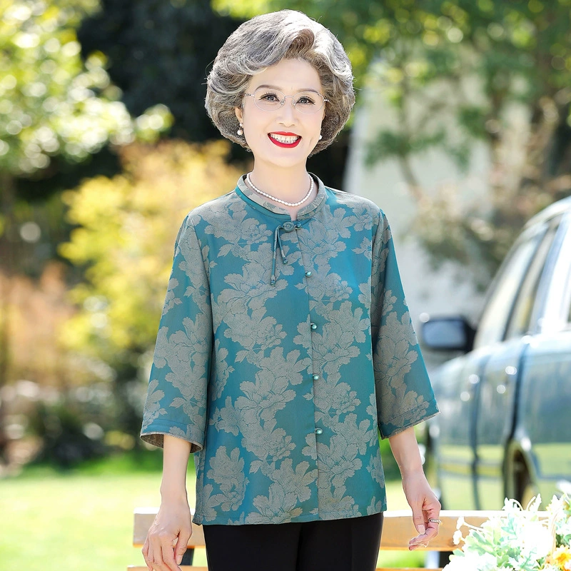 Пожилые летние рубашки женская мама с семью рукавами кардиган 60-летняя старушка весна и лето костюм бабушки летний топ