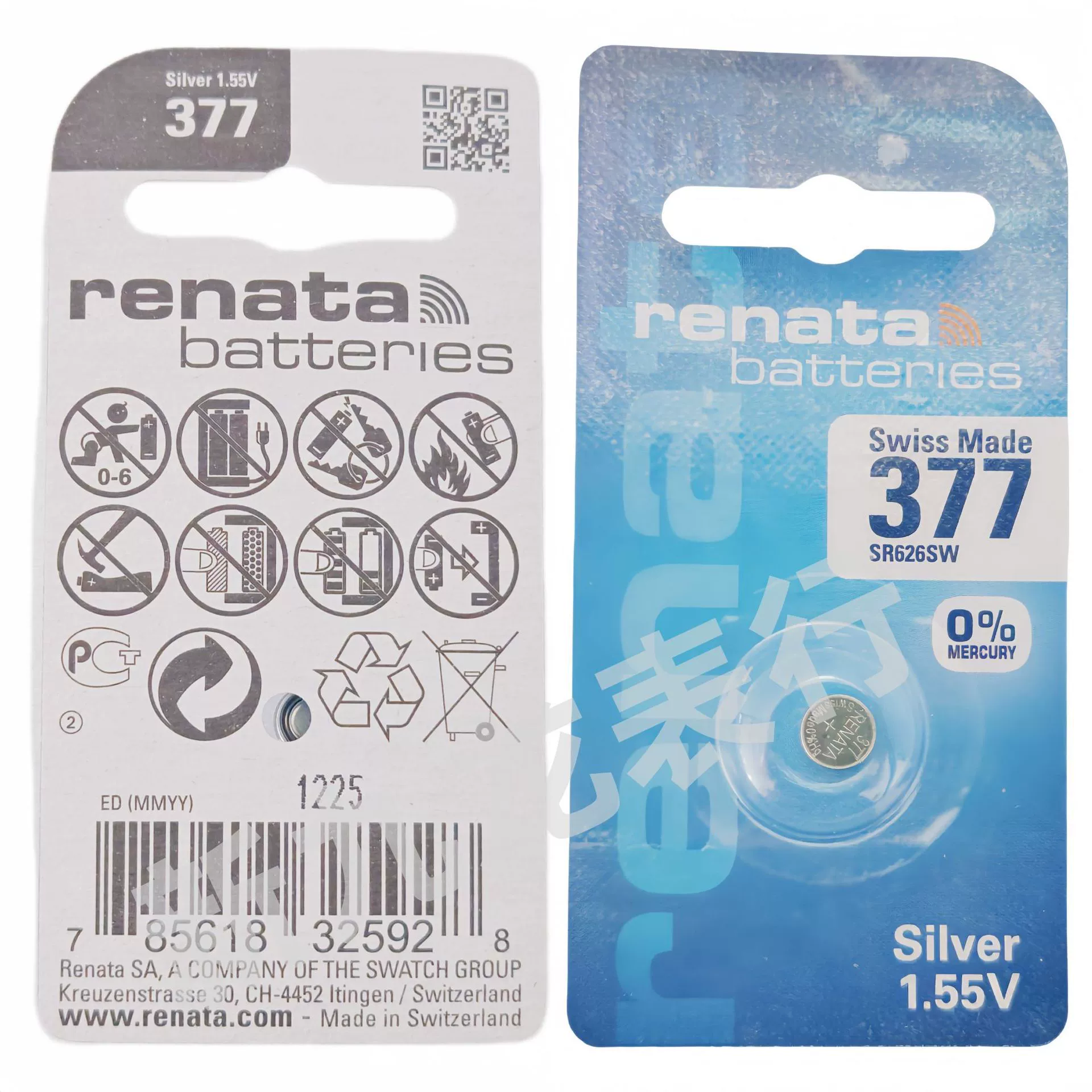 Батарейка для часов Swiss RENATA 377/SR626SW с одинарной платой, окисленное серебро 1.55В оригинал
