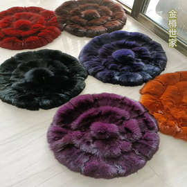 纯狐狸毛汽车坐垫圆形沙发垫皮毛一体椅子通用垫单片貂毛冬季座垫