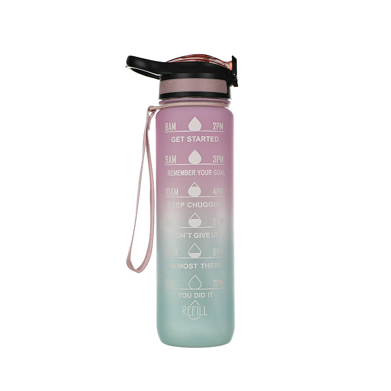 Botella de agua deportiva de plástico de gran capacidad de Amazon, con tapa de rebote, diseño degradado de color, portátil para exteriores, personalizable.