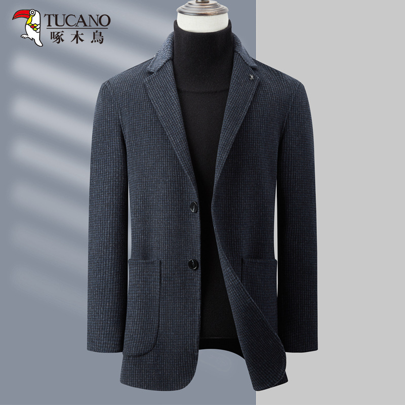 TUCANO/woodpecker men's winter in stock three-dimensional patch pocket coat plaid cashmere coat long coat y TUCANO/woodpecker men's winter in stock three-dimensional patch pocket coat plaid cashmere coat long coat y
