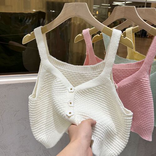 Designers' Choice Women's Knitted Tank Top with Strap, Casual and Unique, Summer Innerwear, Sleeveless Short-Sleeve Top, Style 0158