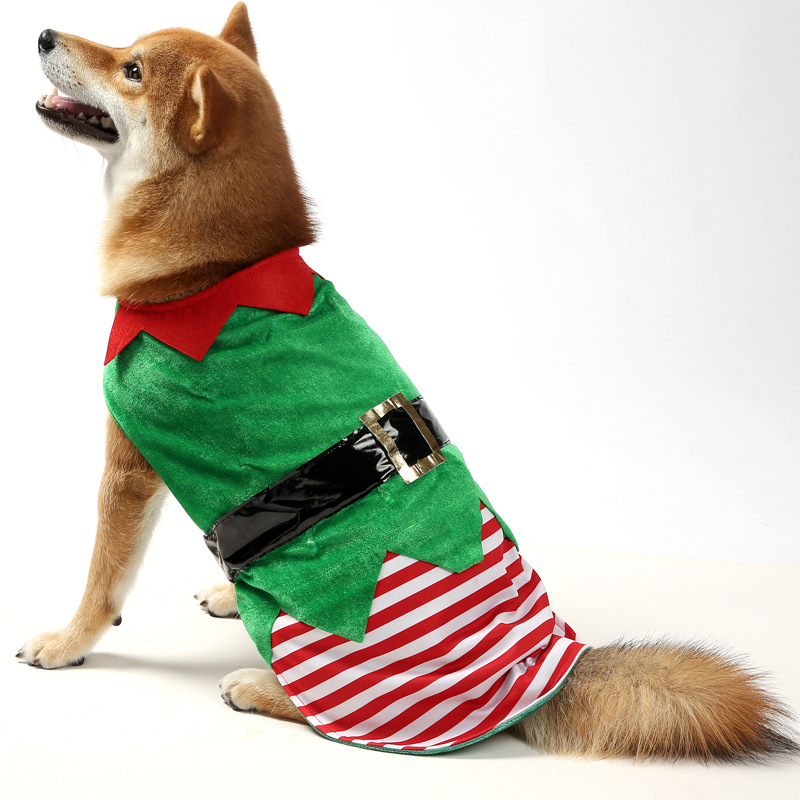 Amazon ropa de perro de Navidad verde elfo ropa para mascotas cómodo perro caliente chaleco a rayas al por mayor