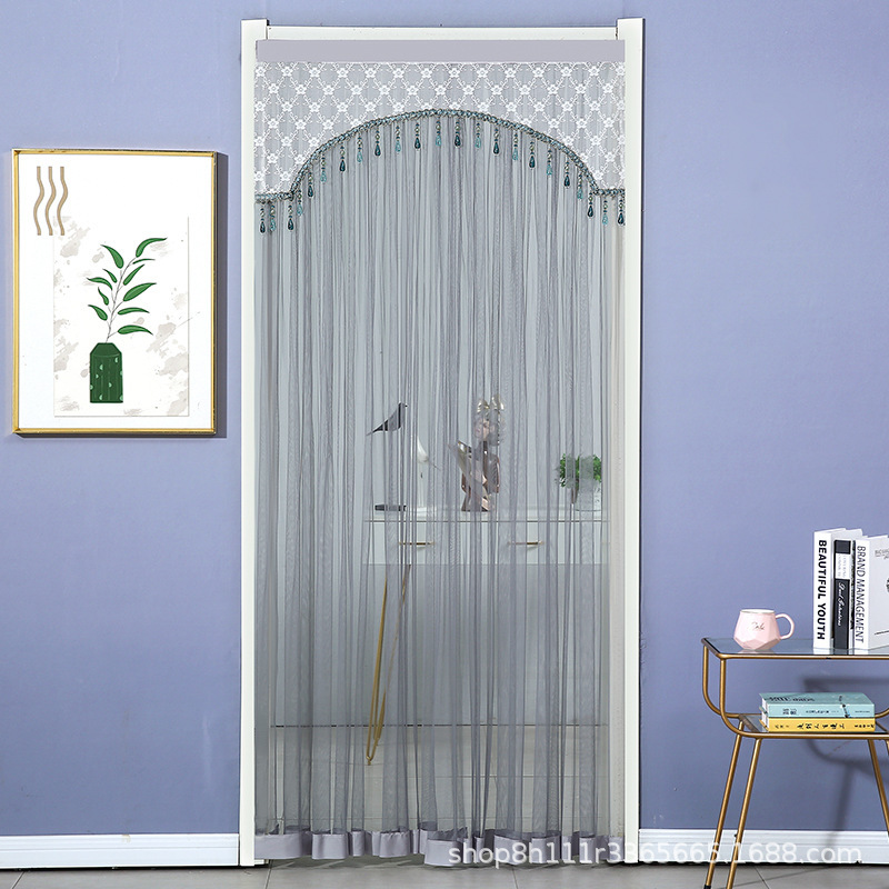 Summer Anti-Mosquito Single Yarn Door Curtain Lace Embroider Punch-Free Velcro Partition Curtain Bedroom Door Curtain New Curtain New Product