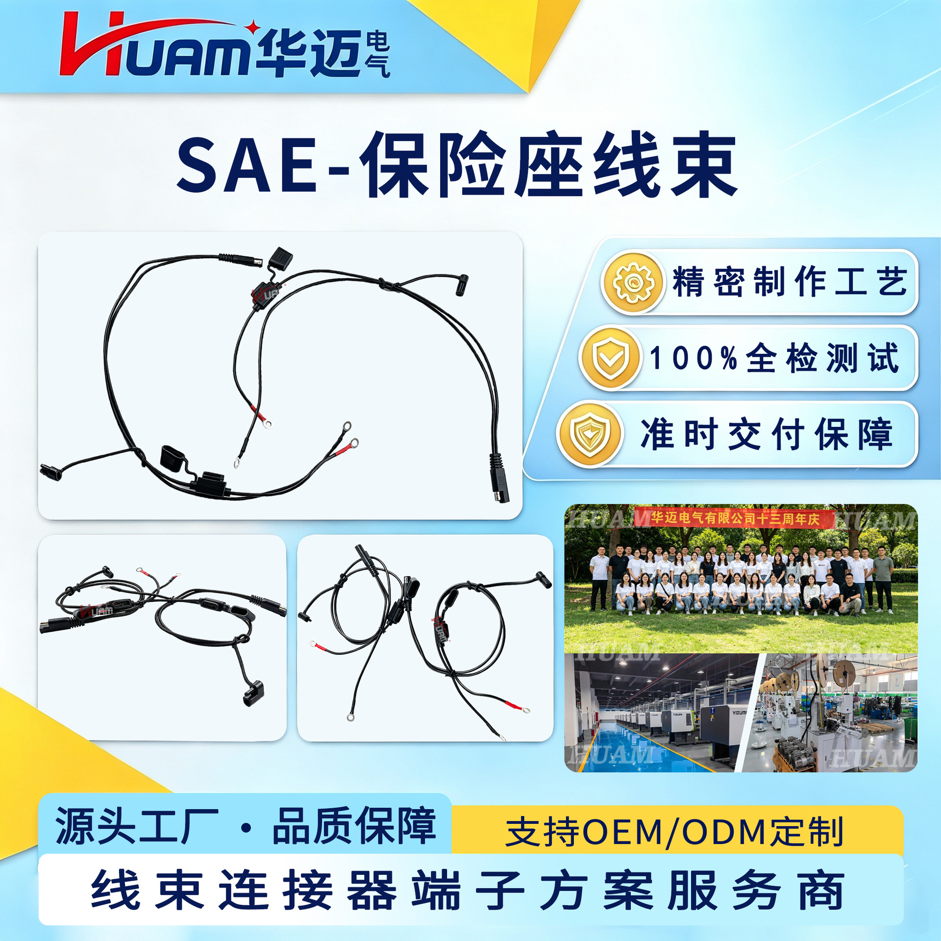 SAE转O型圈端子线束适用于太阳能电池汽车摩托车保险座线束
