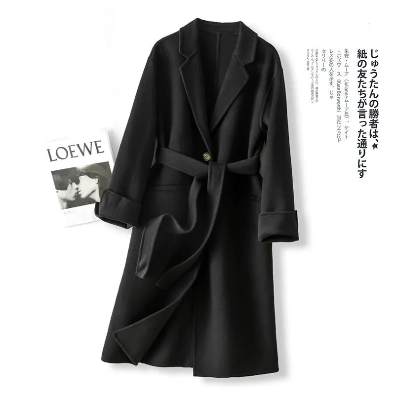 Double-sided demi-season long cashmere, suit, woolen coat, maxi length, loose fit