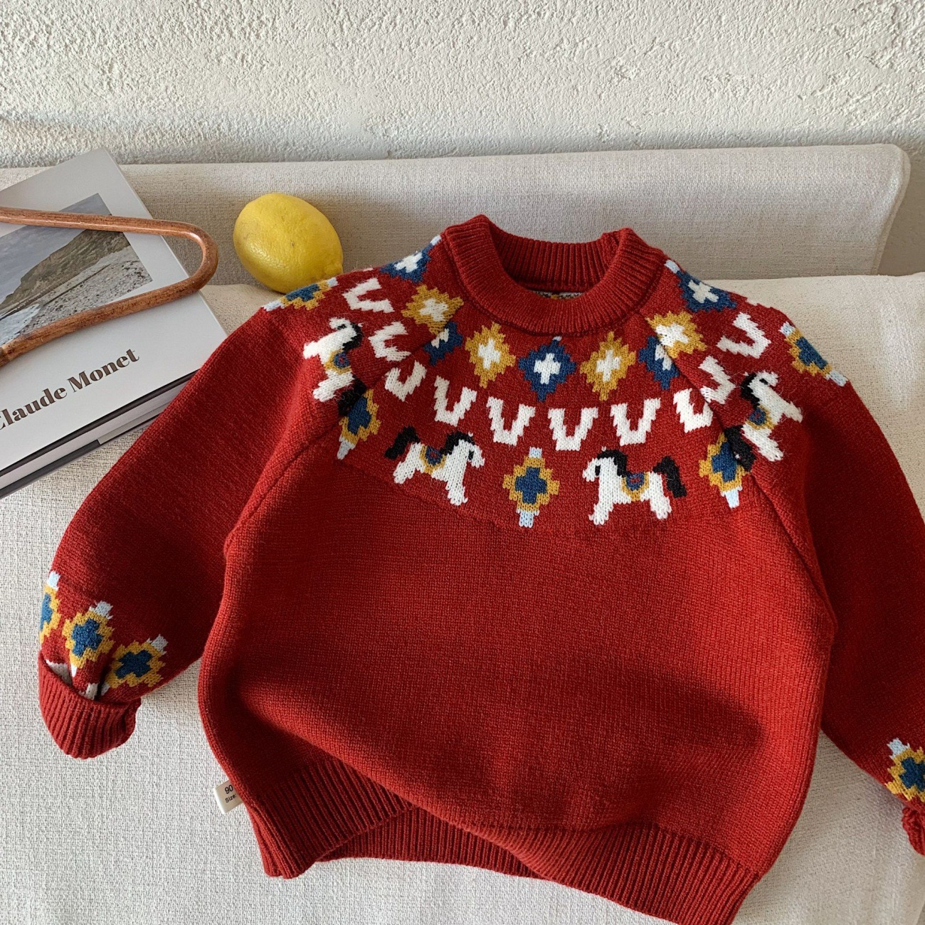 Children's festive cartoon knitted red sweater for men and women