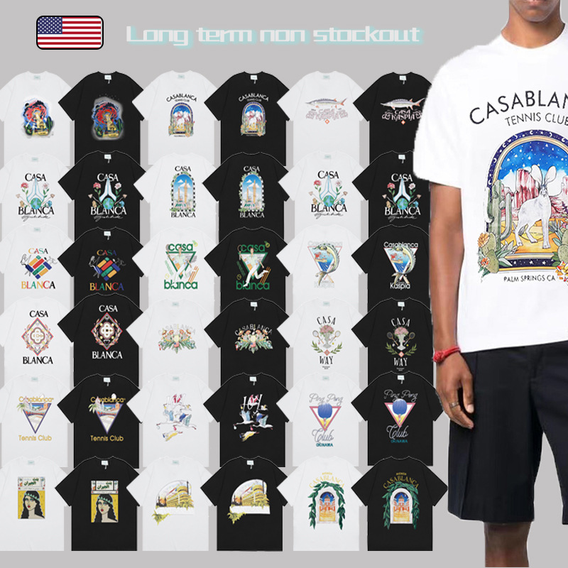 Casablanca Short-Sleeve Correct Version Ins European and American Niche Trendy Brand Pure Cotton Casual High Street T-Shirt