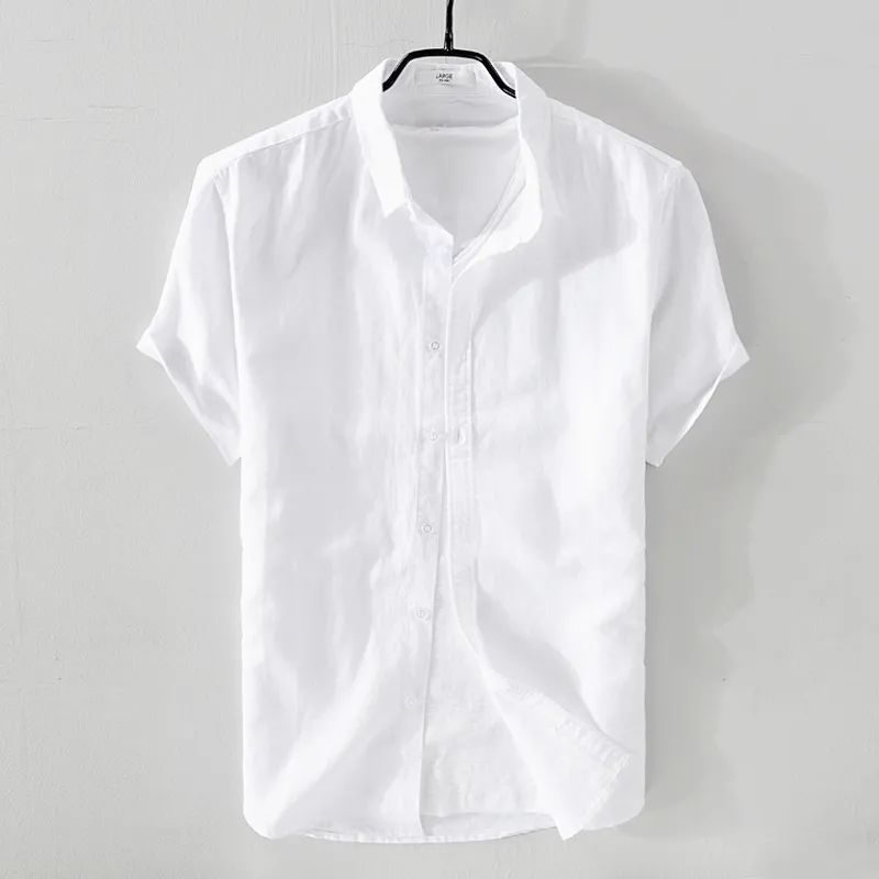 Camisa de lino blanco para hombre de manga larga casual solapa suelta joven japonés transpirable algodón lino camisa en pulgadas de moda masculina