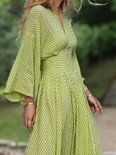 G 16018 Long Sleeve Loose V Neck Dress �＾�����B��ȹ �羳��