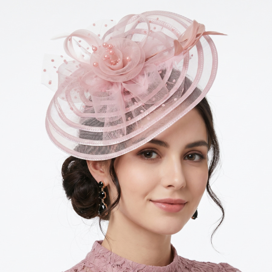 New Style Mesh Flower Headpiece Straw Feather Hair Accessory for Horse Racing Festival Tea Party Dance Party Fascinator
