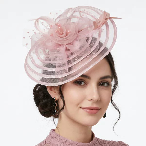New Style Mesh Flower Headpiece Straw Feather Hair Accessory for Horse Racing Festival Tea Party Dance Party Fascinator