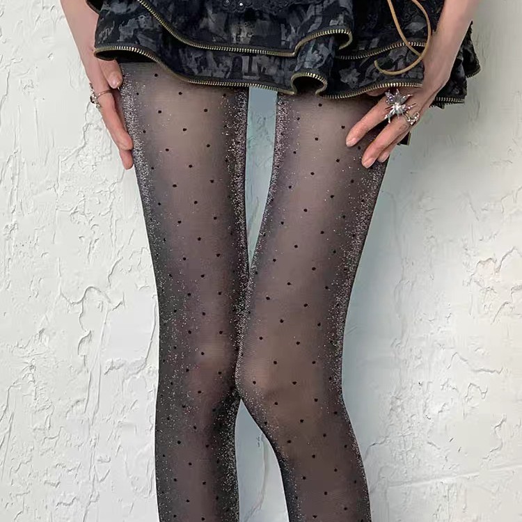 Super Bright Silver Polka Dot Stockings Pantyhose Luxury Stylish Thin See-Through Jk Socks Women's Spring and Summer Leggings Black Stockings for Women