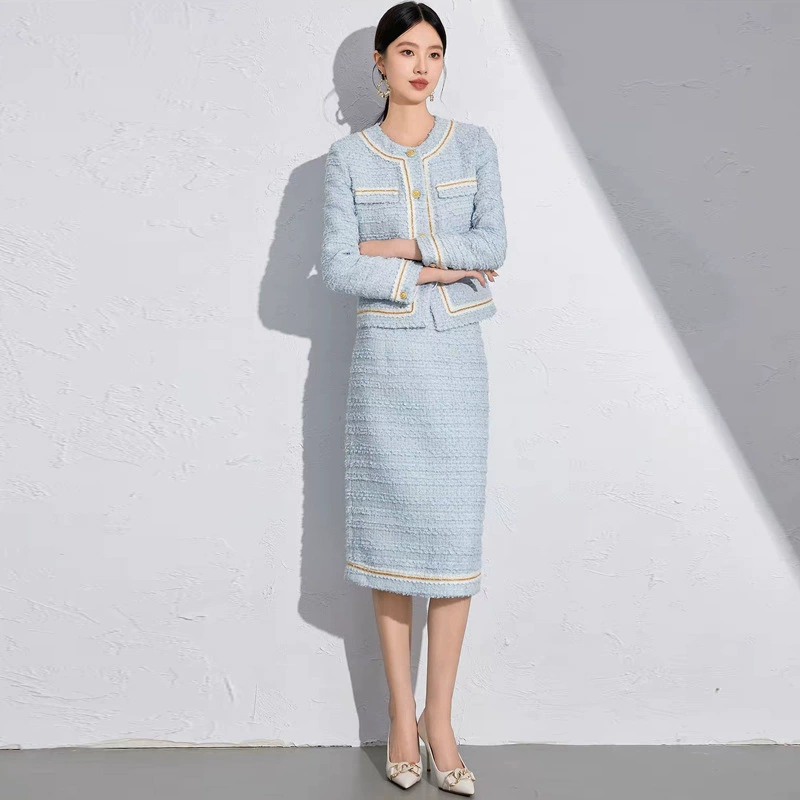 Демисезонная модная синяя юбка, комплект, костюм по фигуре, стиль Chanel
