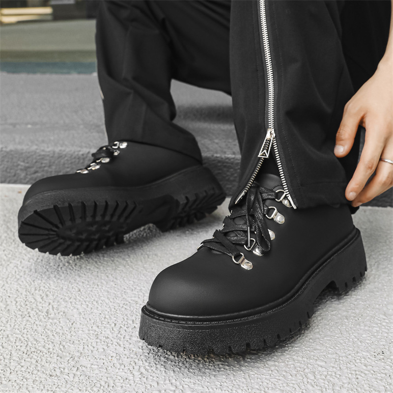 ShoeVault Autunno Nuovo di Nicchia Suola Spessa Pelle Opaca Per Uomo Punta Rotonda Derby Aumento Altezza Stile Britannico Lavoro Trendy Uomo_voghion.com