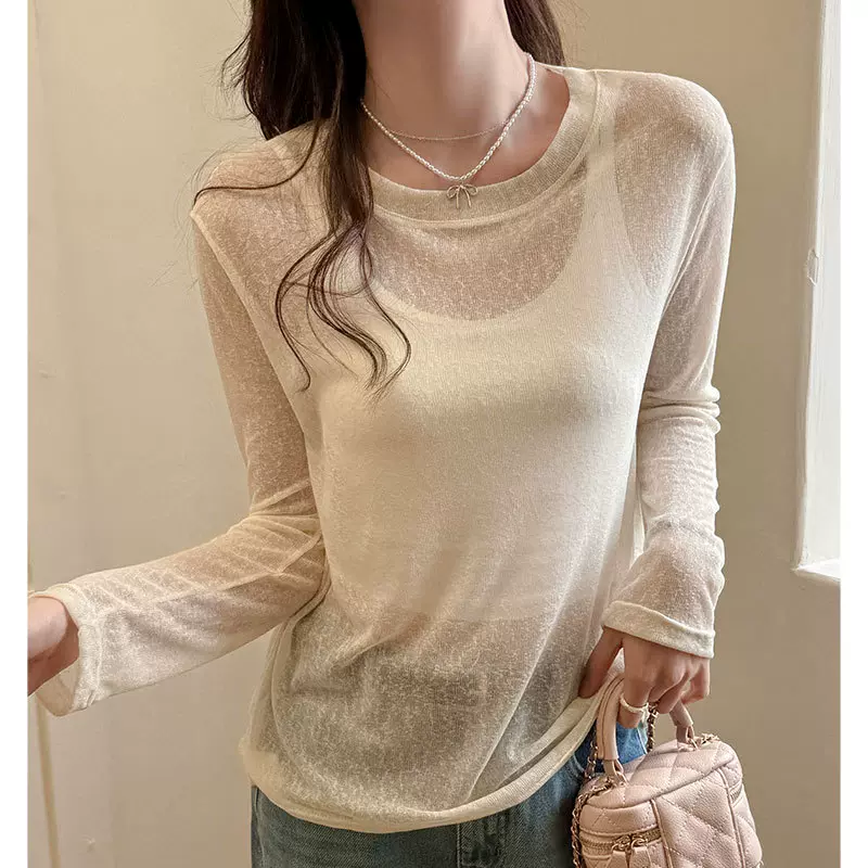 微透镂空防晒罩衫女夏季新款韩系宽松休闲薄款长袖t恤空调衫上衣