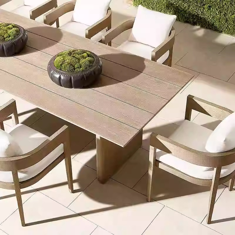 Mesa de comedor de madera maciza sillas anti-corrosivo patio exterior teca hacer vieja villa jardín al aire libre caña mesa de comedor de madera maciza sillas