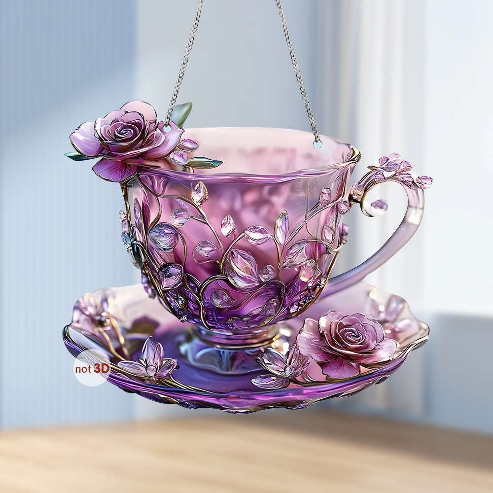 Colgante transfronterizo nuevo estilo europeo iris púrpura taza de café acrílico colgante listado decoración porche
