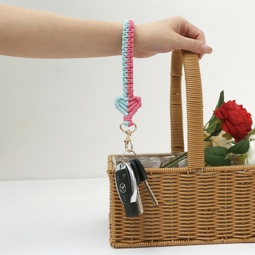 Vacation style bohemian hand-knitted wrist strap key chain DIY finished cross-border love key chain