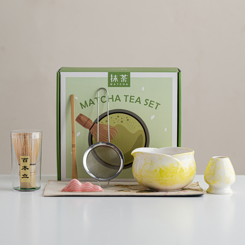 花朵花瓣抹茶碗笠套装五七件套茶筅刷子过滤百本立茶拨点茶工具|undefined