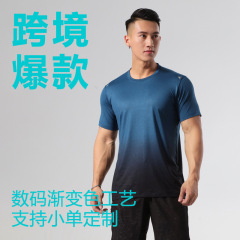 グラデーションカラー トレーニング ラウンドネック メンズ ミルクシルク 夏 デジタル ランニングTシャツ 速乾 スポーツウェア メンズ トレンドブランド