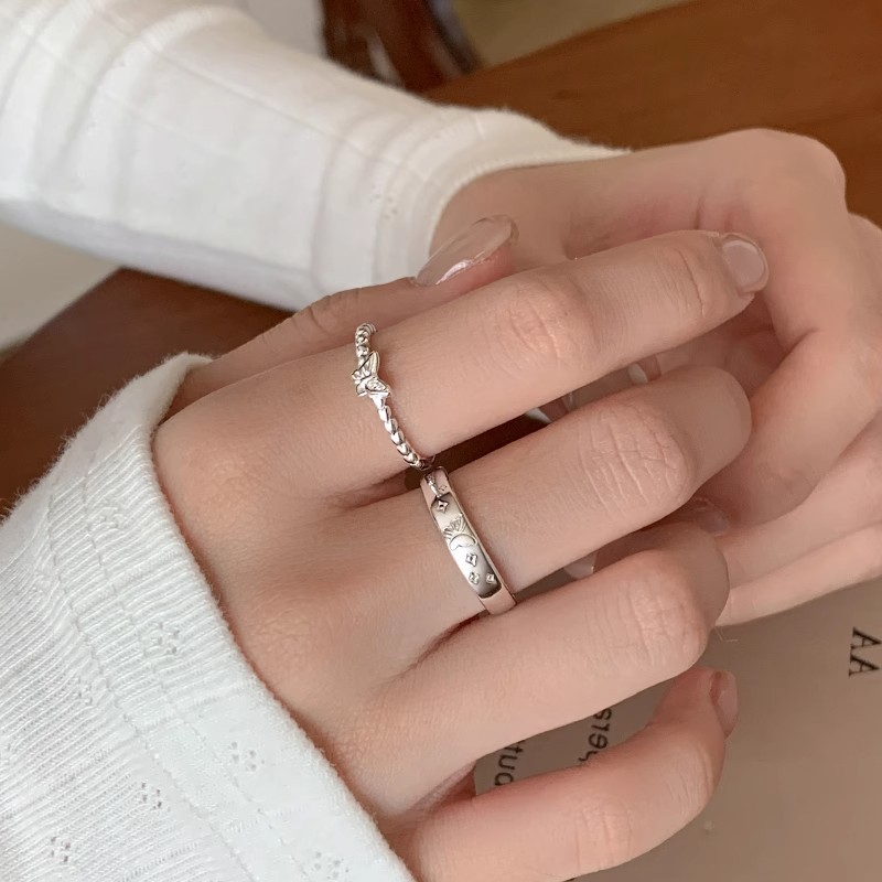 925純銀蝴蝶戒指輕奢小眾開口戒食指戒素圈高級感指環女秋冬配飾