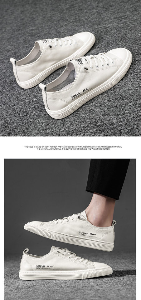 Giày sneaker nam da thật thoáng khí, đế bệt cổ thấp, dây buộc phía trước — s1931 màu trắng, s1931 đen chi tiết 10